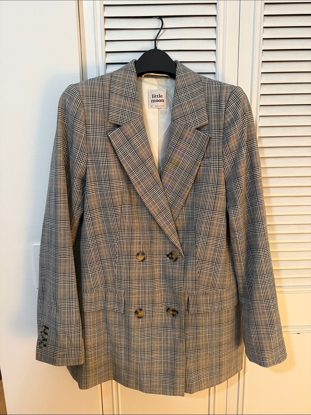 Aritzia Grey Plaid Double-Breasted Blazer